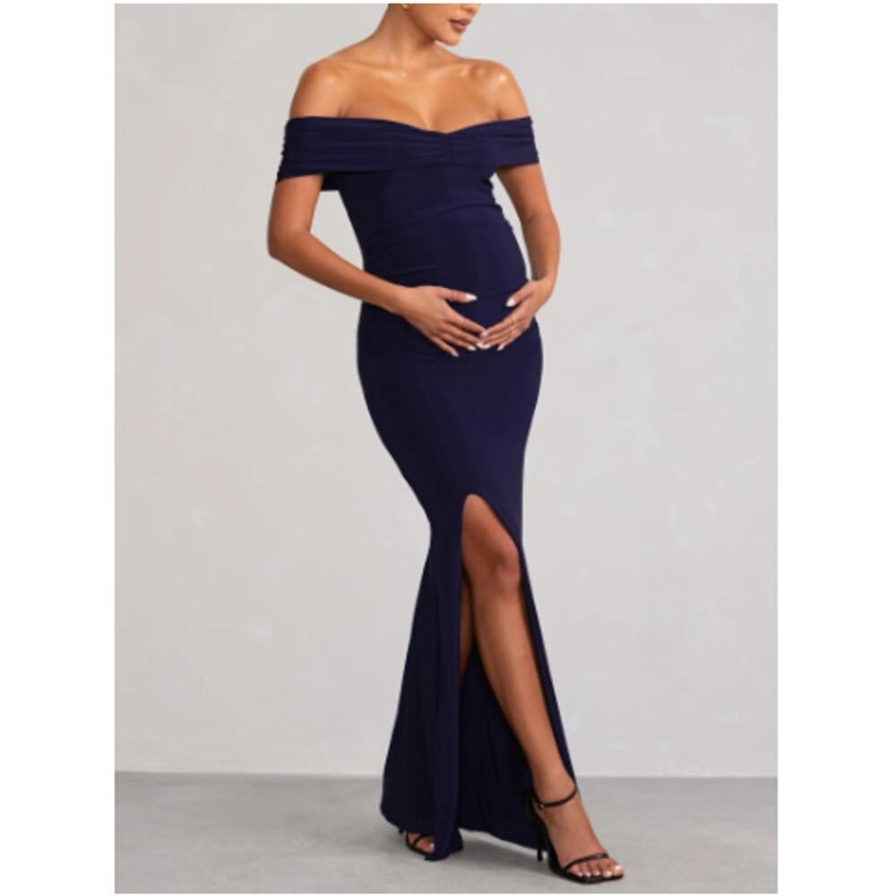 Club L London Worth The Wait Maternity Ruched Bardot Maxi Dress Size 10